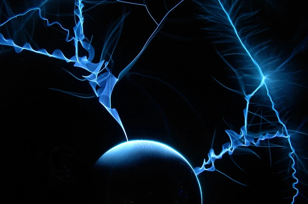 Blue plasma energy arcs – luxury digital artwork for the Prism Select Plan 6 Months IPTV subscription