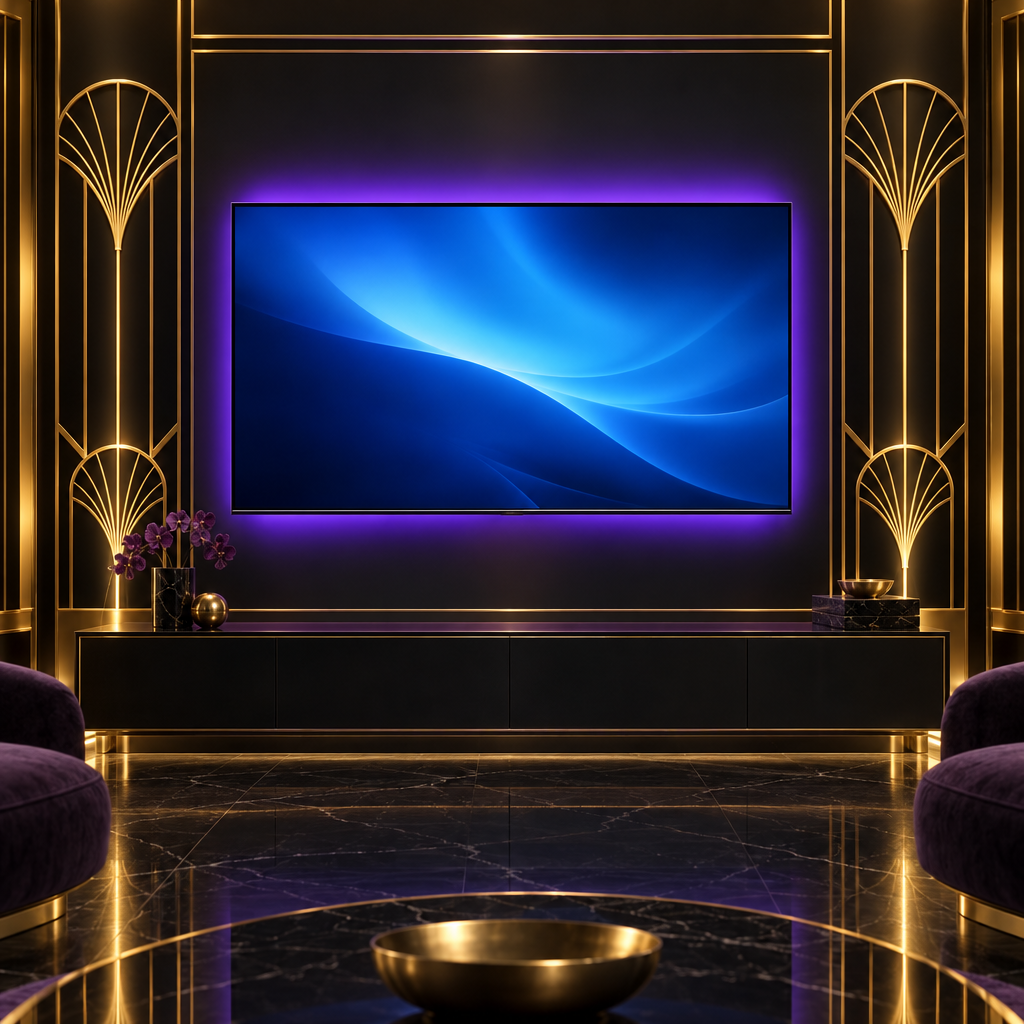 Geometric gold frame tv – luxury digital artwork for the Horizon Signal Pass 3 Months IPTV subscription