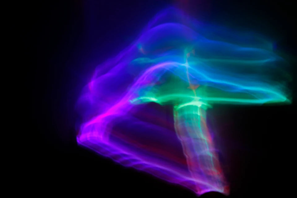 Purple teal neon light form – luxury digital artwork for the Prism Home Plan 3 Months IPTV subscription