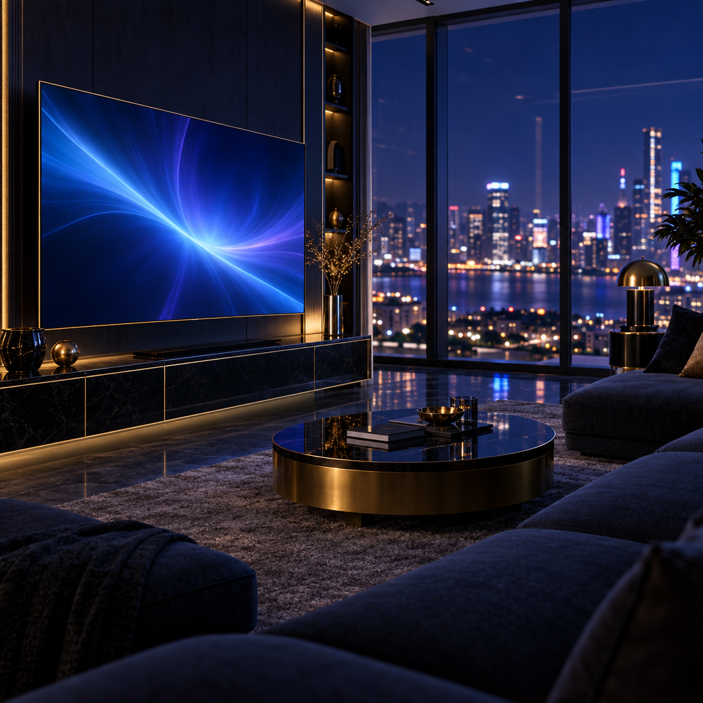 Skyline window screen – luxury digital artwork for the Luxe Viewing Pass 3 Months IPTV subscription