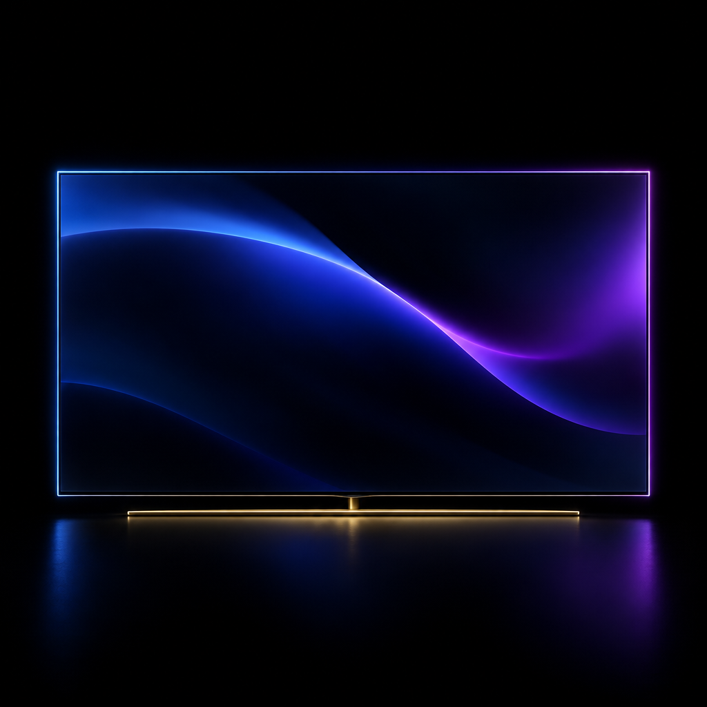 Floating oled neon frame – luxury digital artwork for the Indigo Studio Plan 1 Month IPTV subscription