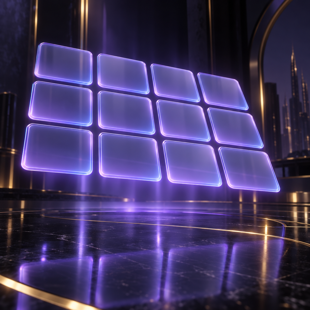 Holographic guide grid – luxury digital artwork for the Zenith Access Plan 1 Month IPTV subscription