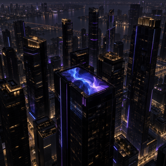 Aerial city rooftop screen – luxury digital artwork for the Graphite Entertainment Plan 12 Months IPTV subscription
