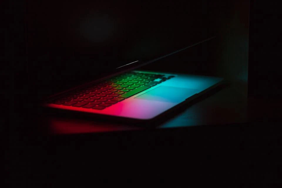 Rgb backlit laptop keyboard dark – luxury digital artwork for the Orbit Suite 6 Months IPTV subscription