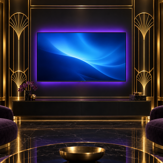 Geometric gold frame tv – luxury digital artwork for the Twilight Collection 1 Month IPTV subscription
