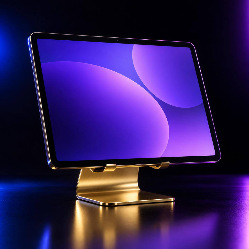 Tablet stand gold – luxury digital artwork for the Twilight Stream Key 3 Months IPTV subscription