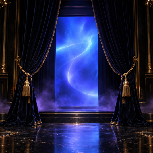 Velvet curtain screen – luxury digital artwork for the Sapphire Streaming Plan 12 Months IPTV subscription