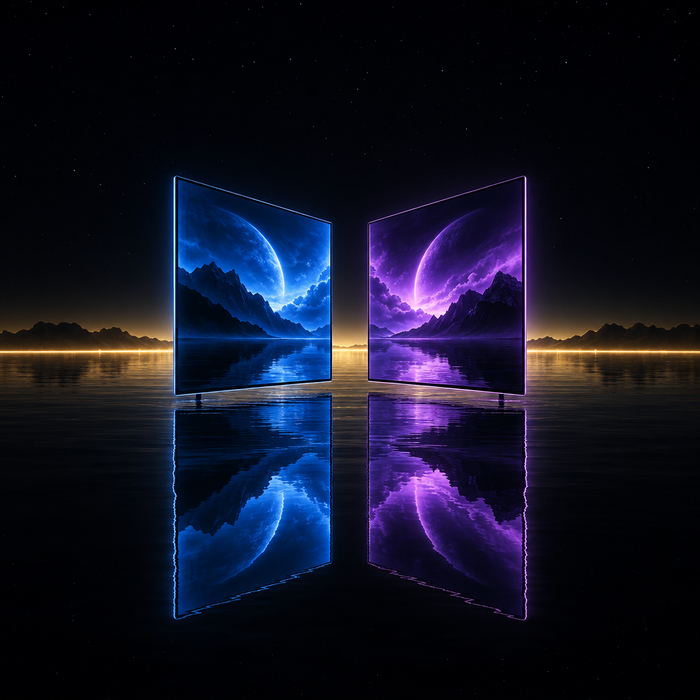 Dual screens mirror – luxury digital artwork for the Amethyst Entertainment Plan 3 Months IPTV subscription