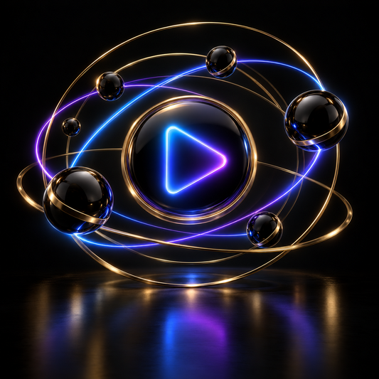 Orbiting media spheres – luxury digital artwork for the Prism Evening Plan 12 Months IPTV subscription