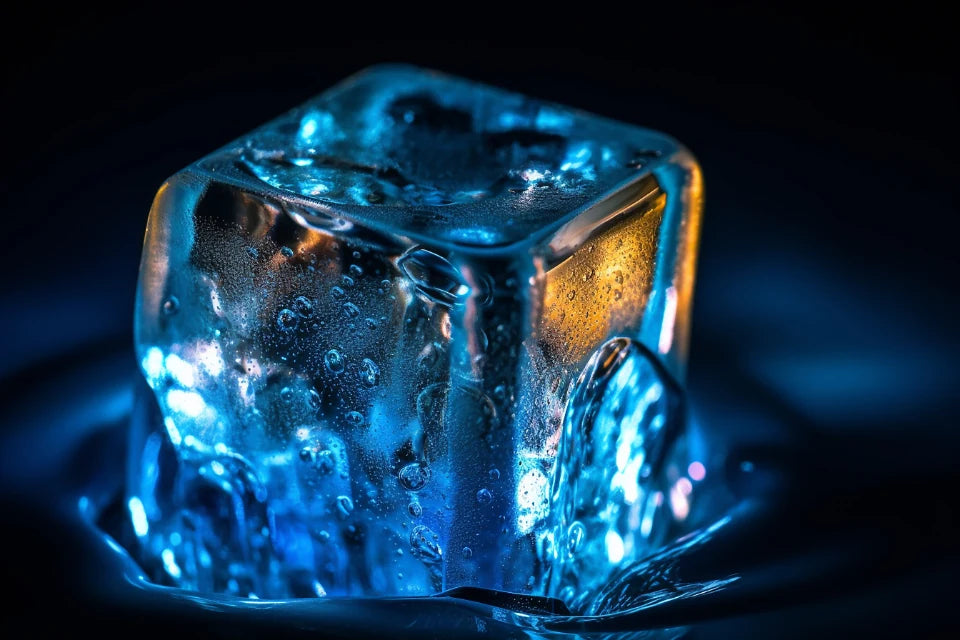 Blue lit ice cube gold glow – luxury digital artwork for the Orbit Night Pass 12 Months IPTV subscription