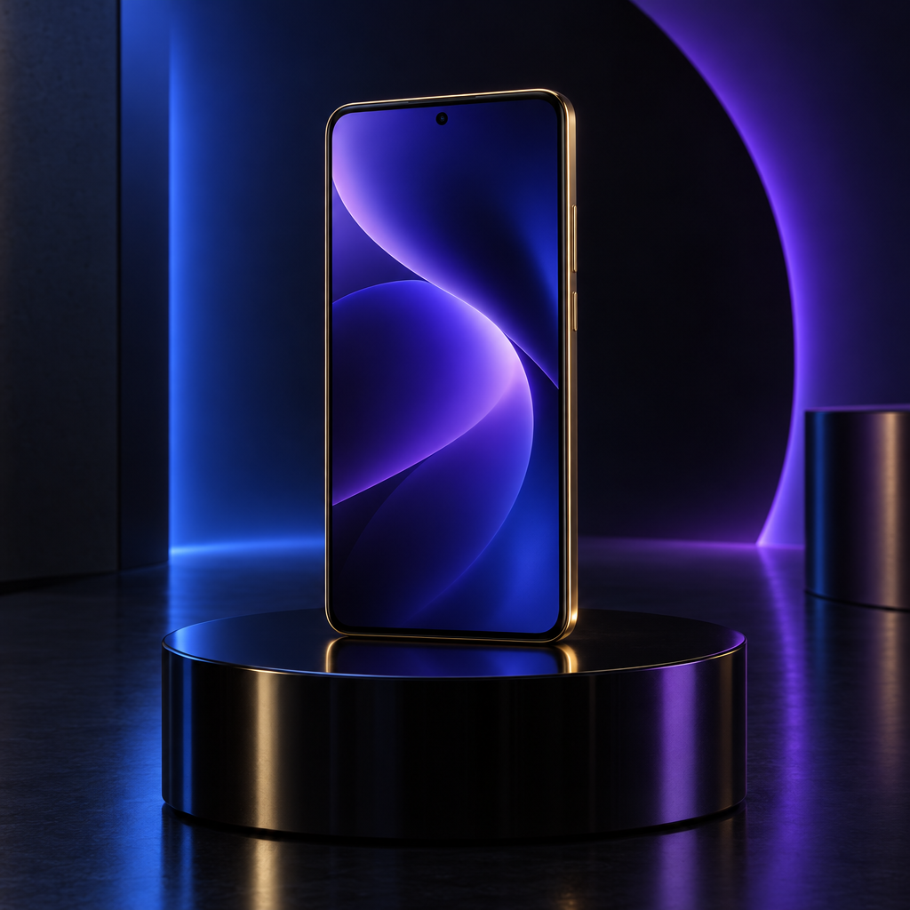 Smartphone neon stand – luxury digital artwork for the Orbit Stream Key 6 Months IPTV subscription