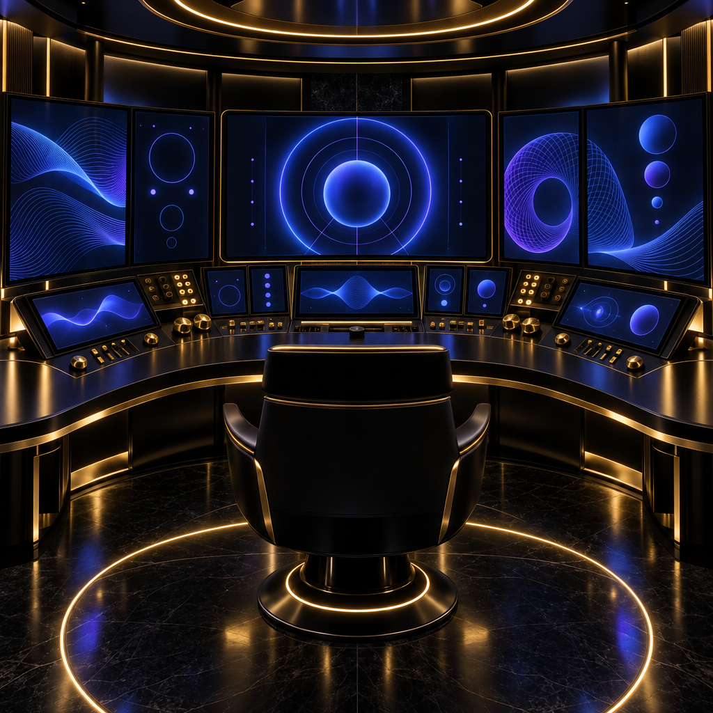 Black gold control console – luxury digital artwork for the Twilight Watch Plan 3 Months IPTV subscription