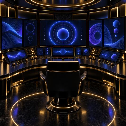 Black gold control console – luxury digital artwork for the Prism Suite 12 Months IPTV subscription