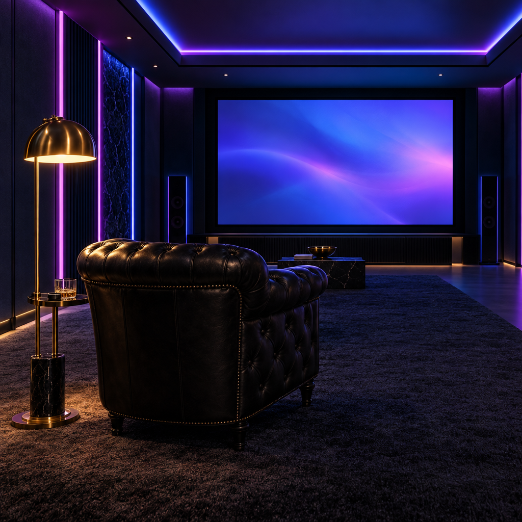 Cinema lounge neon – luxury digital artwork for the Neon Collection 3 Months IPTV subscription